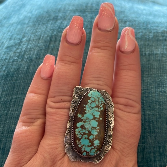 Sterling silver and Turquoise  size 10 , item # 0006 - Picture 2 of 4